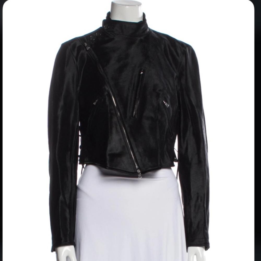 RALPH LAUREN COLLECTION NWOT BLACK CALF HAIR FUR LEATHER MOTO JACKET
